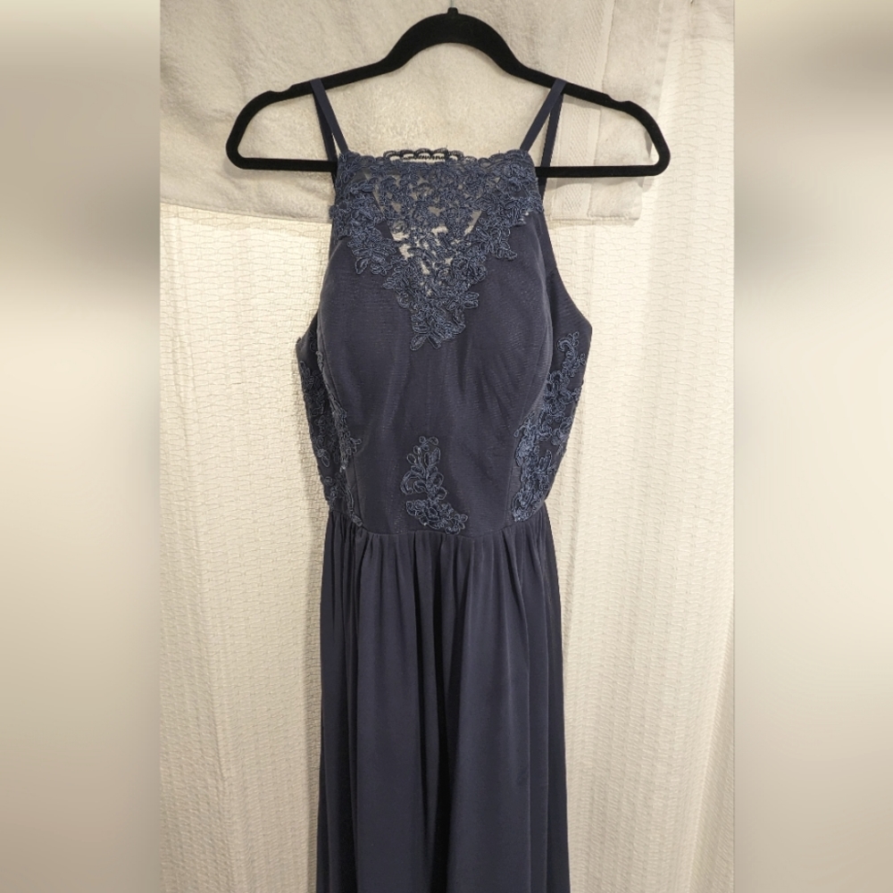 A-Line Square Neckline Floor-Length Chiffon Lace Dress - Size 8
